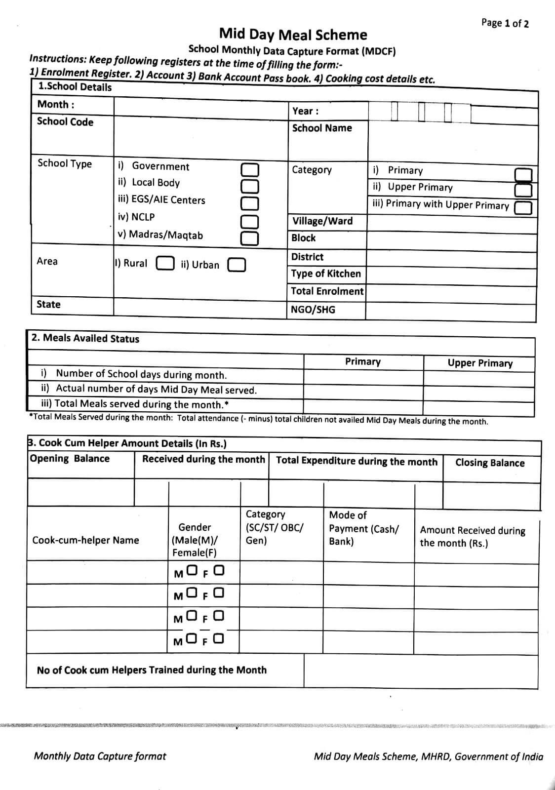 Latest Mid Day Meal Menu Chart, Imp Letters, Rules 2024