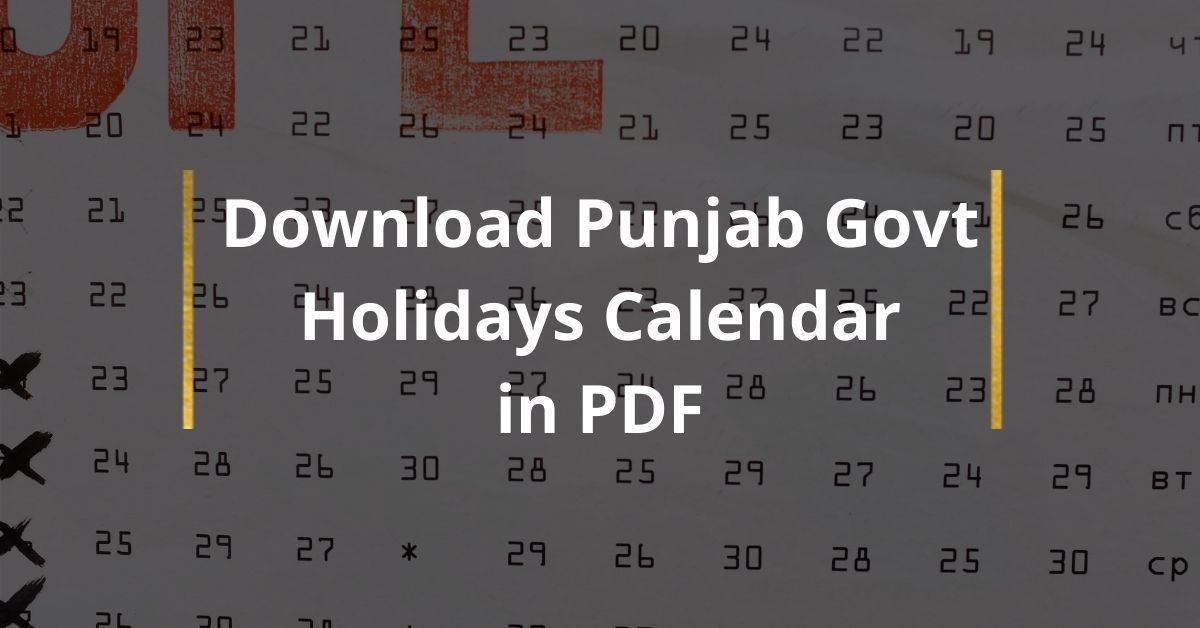 Download Punjab Govt Holidays Calendar in PDF